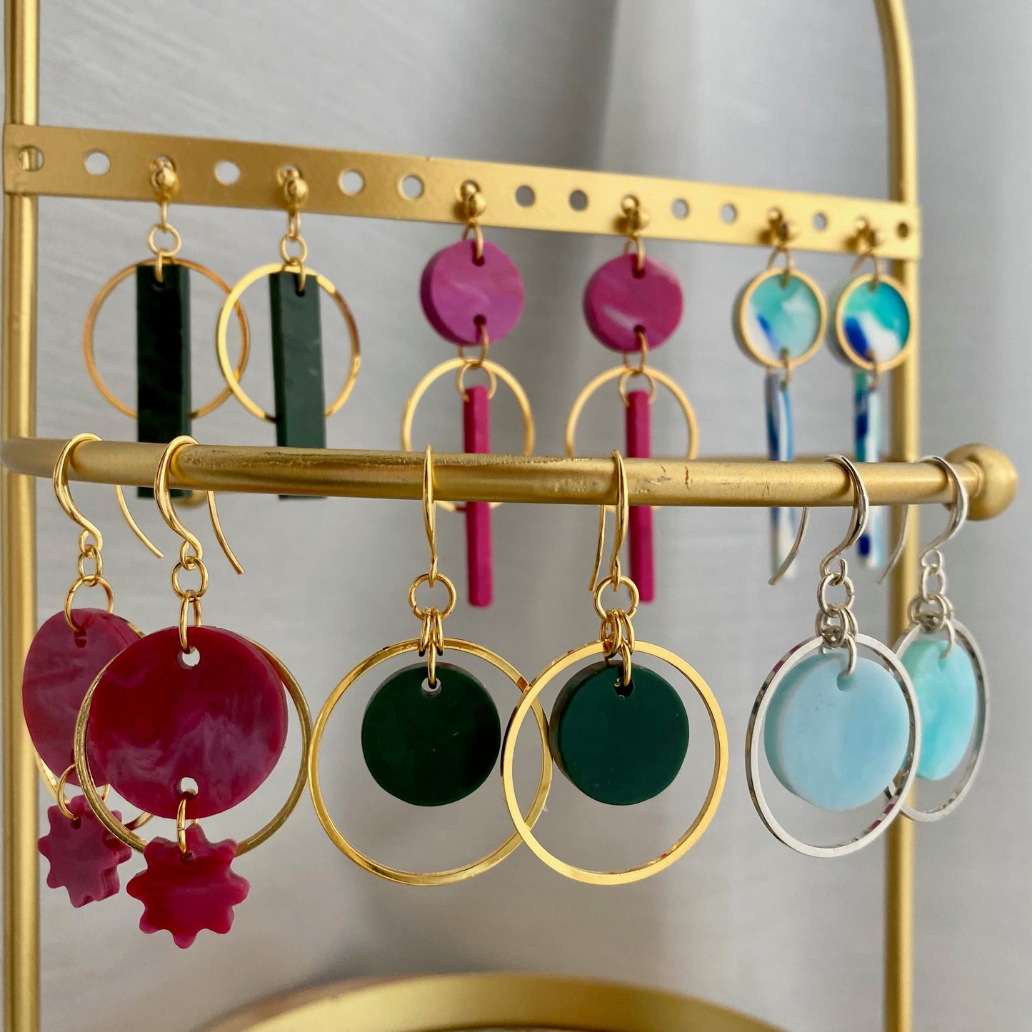 Mini Drop Halo Earrings- Hot Pink