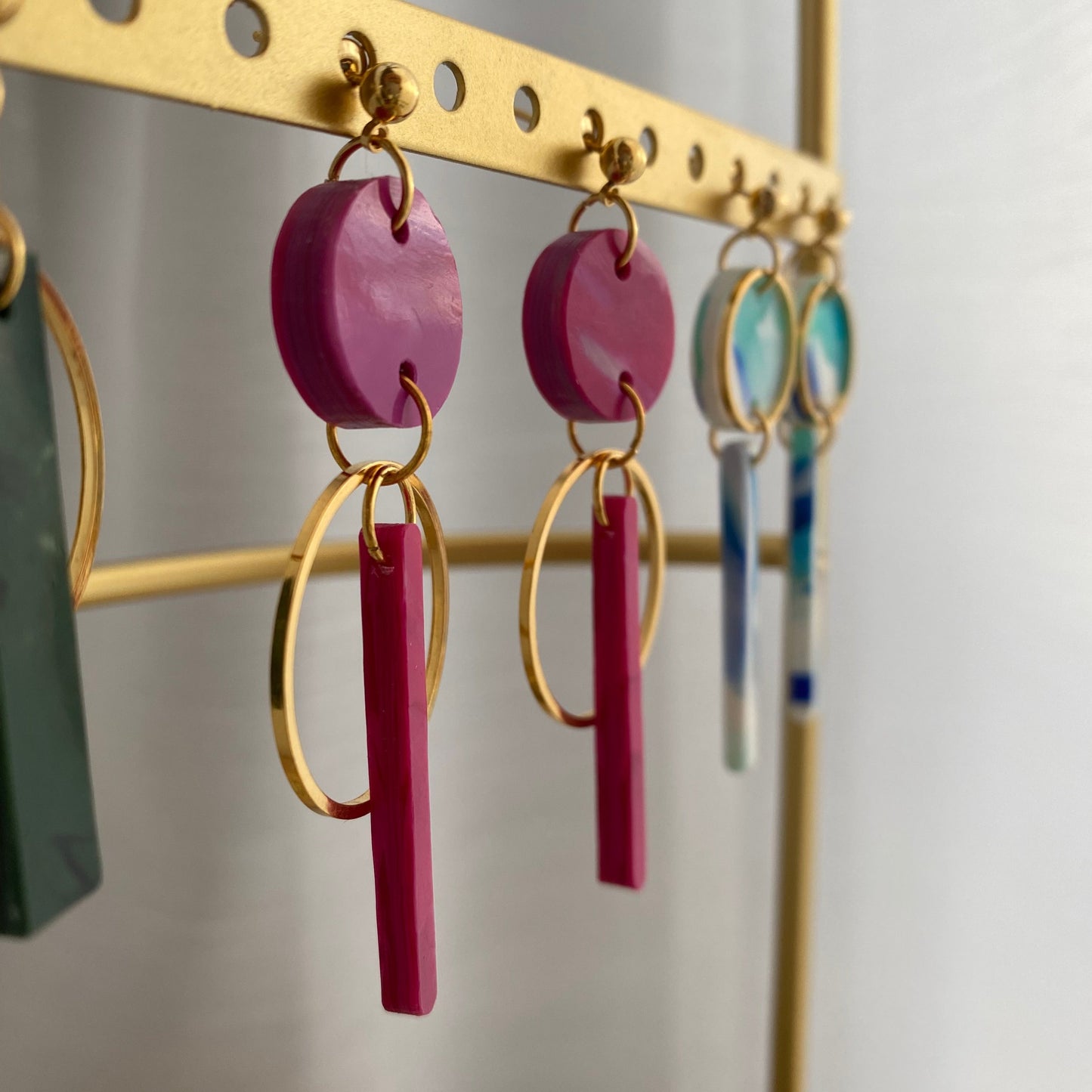 Mini Drop Halo Earrings- Hot Pink