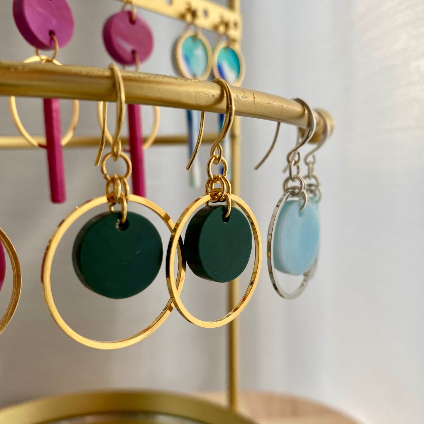 Mini Halo Earrings- Malachite Green