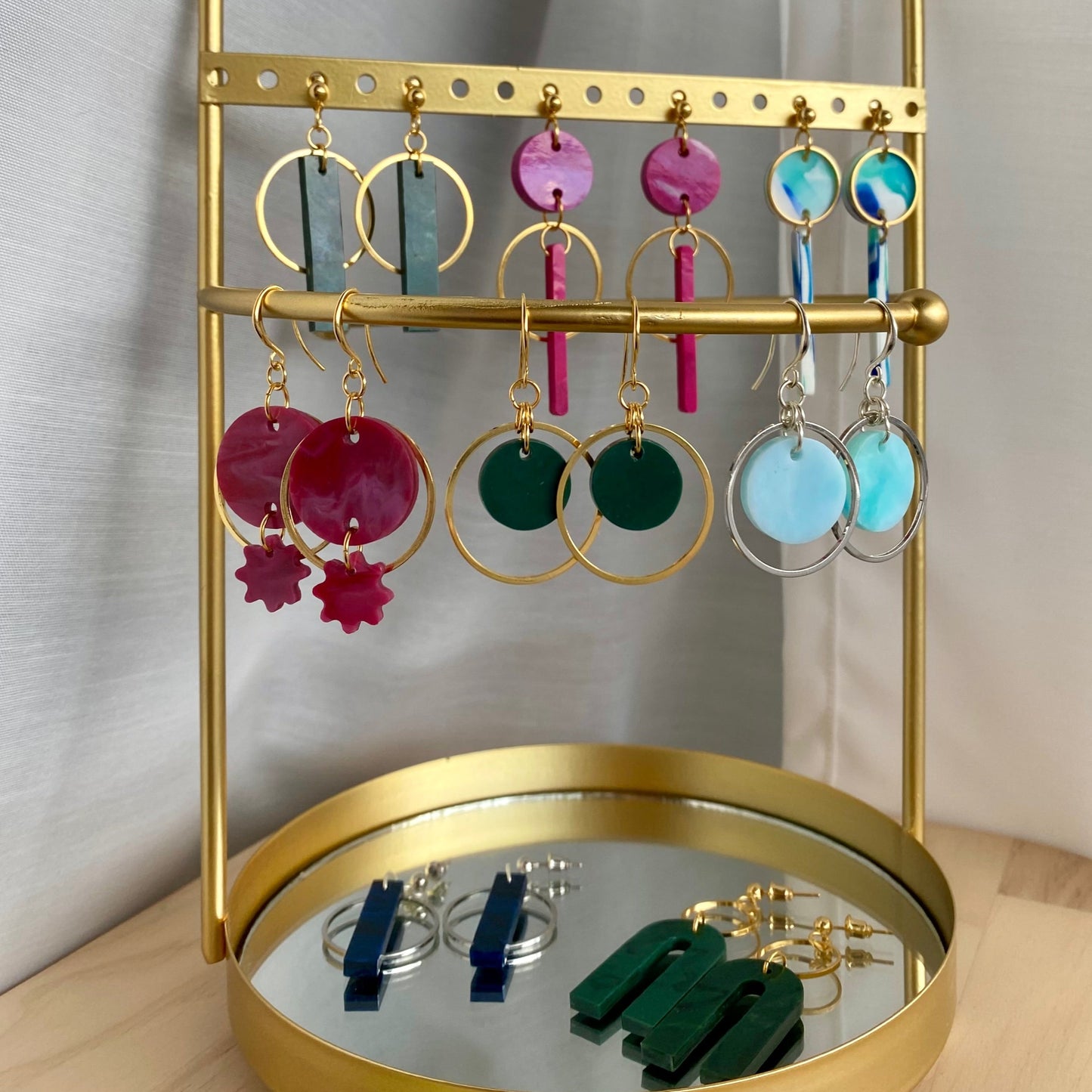 Mini Halo Earrings- Malachite Green
