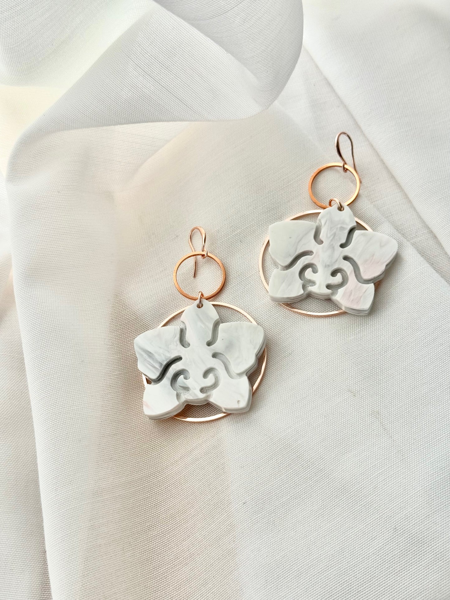 Orchid Earrings- Grey & Pale Pink Marble