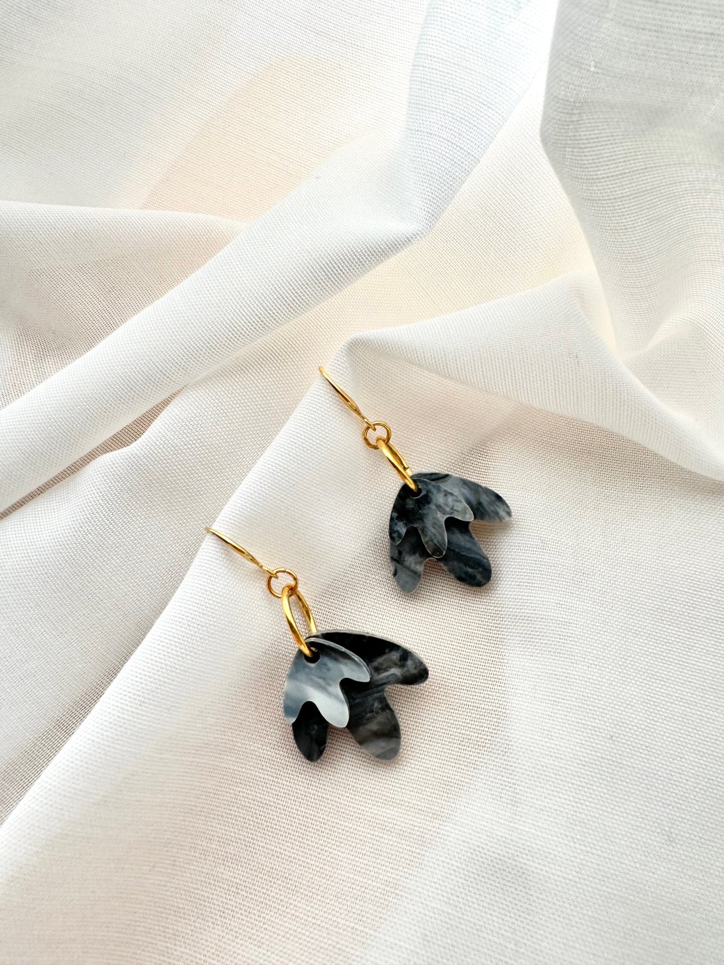 Mini Petal Stack Earrings- Black & White Marble
