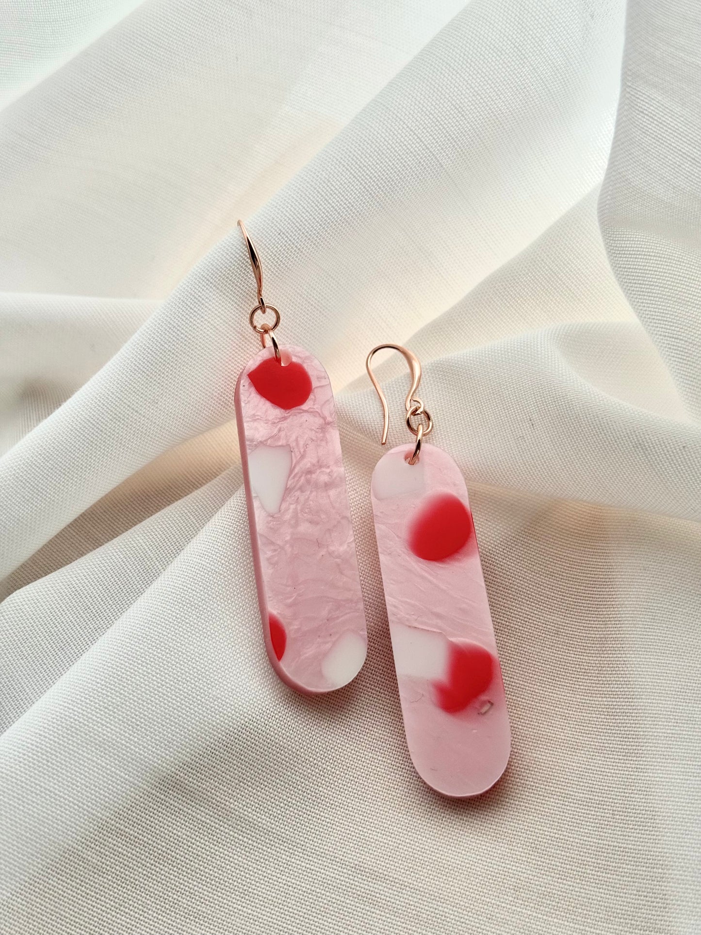 Oval Bar Earrings- Pink & Red Spot