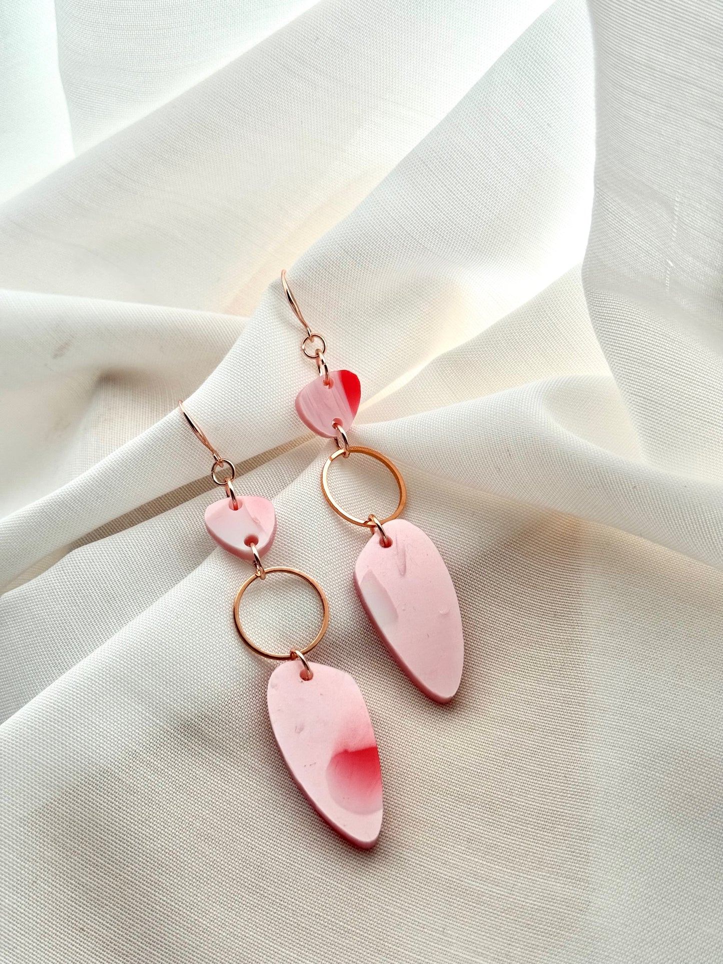 Pebble Stack Earrings- Pink & Red Spot