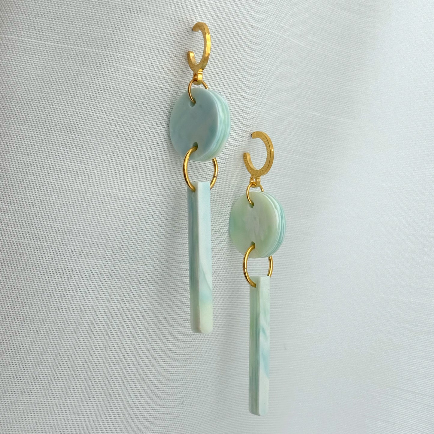 Disc & Bar Drop Earrings- Seafoam