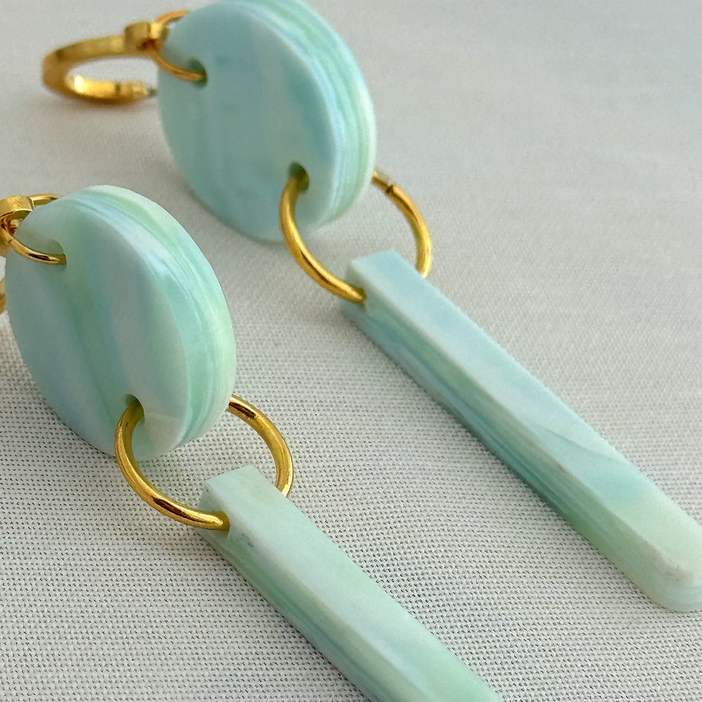 Disc & Bar Drop Earrings- Seafoam