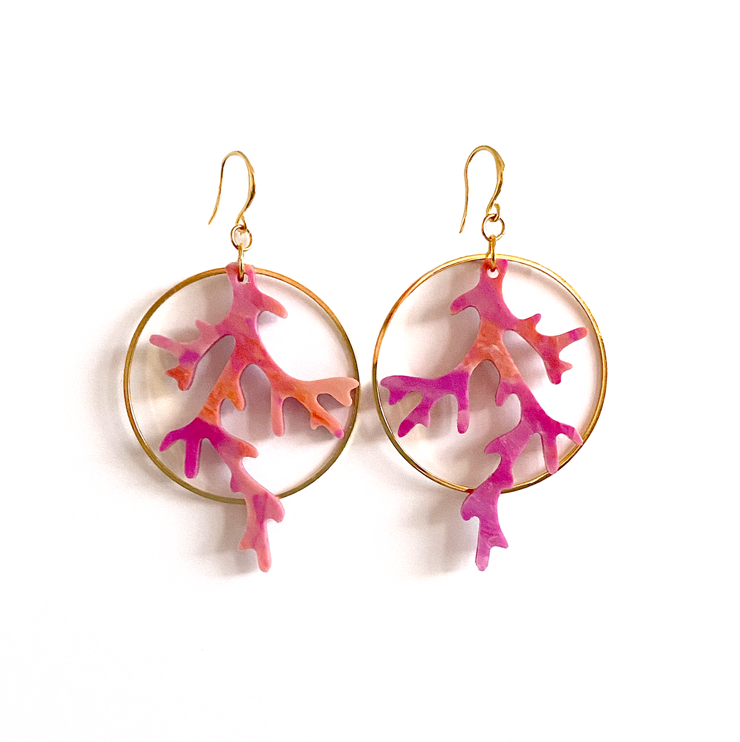 Coral Halo Earrings- Hot Pink & Tangerine Melange