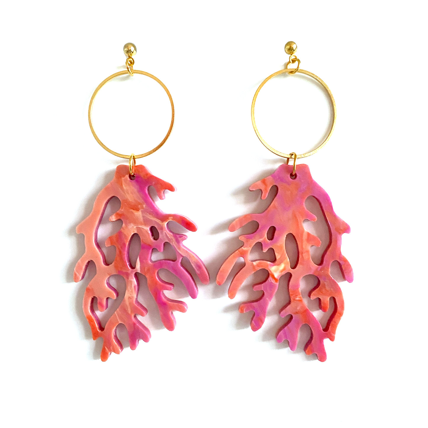 Coral Reef Earrings (Large)- Hot Pink & Tangerine Melange