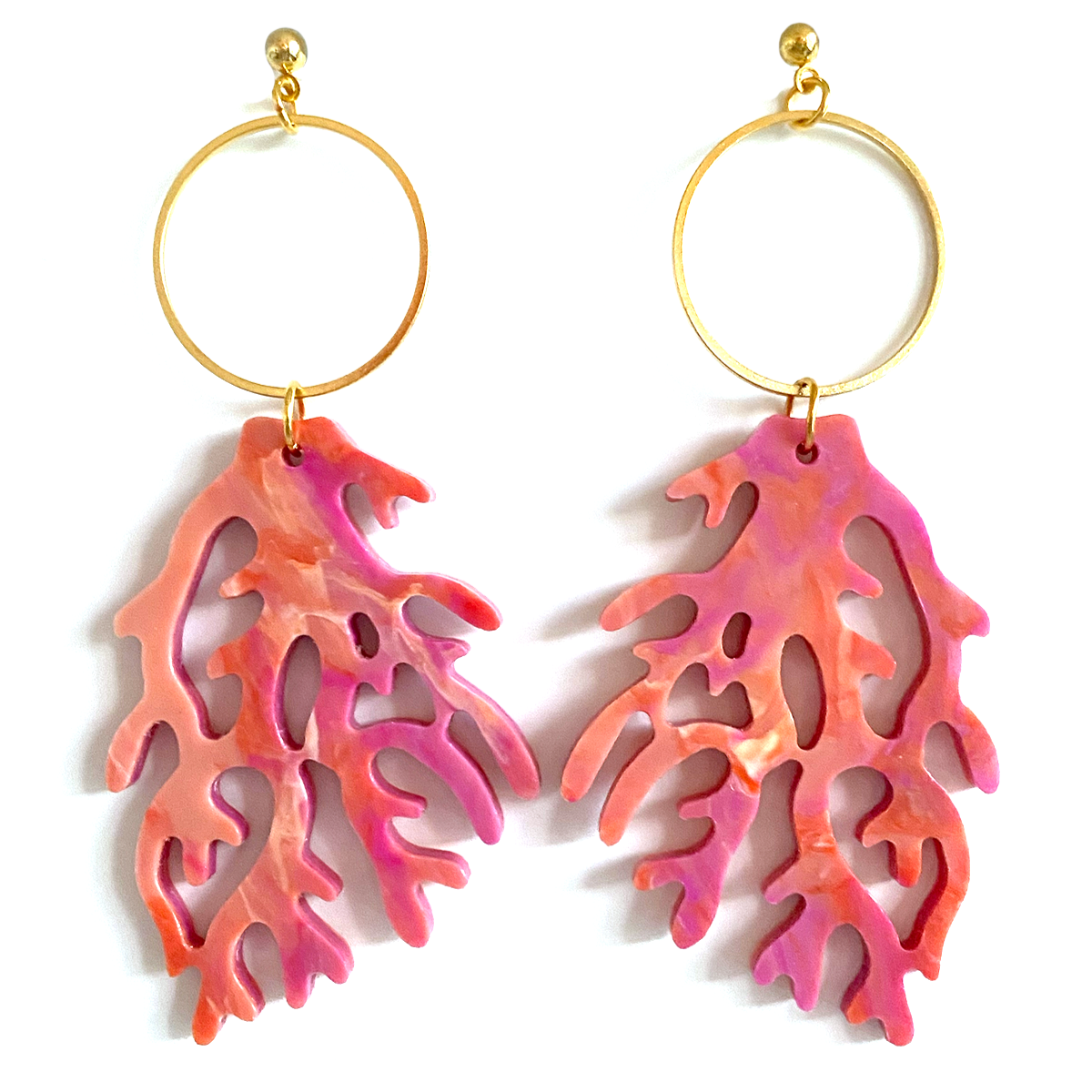 Coral Reef Earrings (Large)- Hot Pink & Tangerine Melange