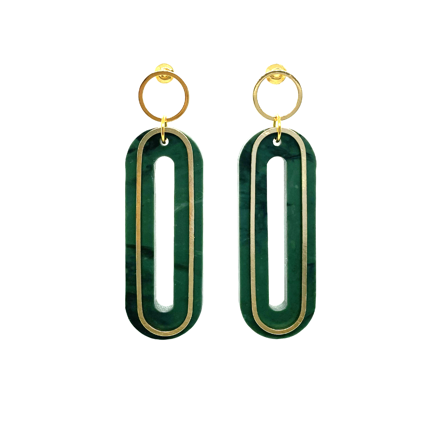 Elliptical Earrings- Olive & Black Marble