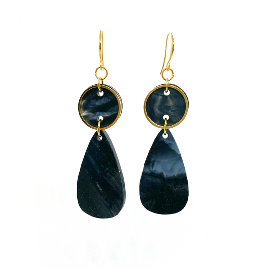 Bold Teardrop Earrings- Black & White Marble