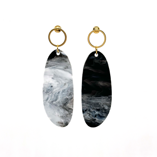 Petal Earrings- Black & White Marble