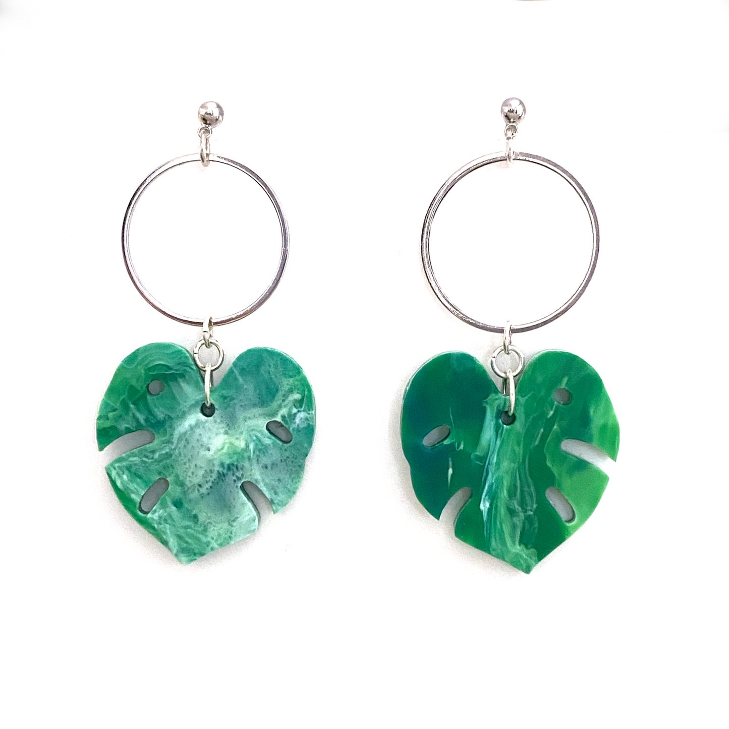 Mini Halo Monstera Earrings- Variegated