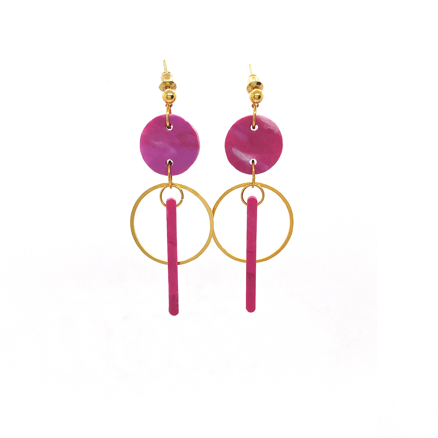 Mini Drop Halo Earrings- Hot Pink