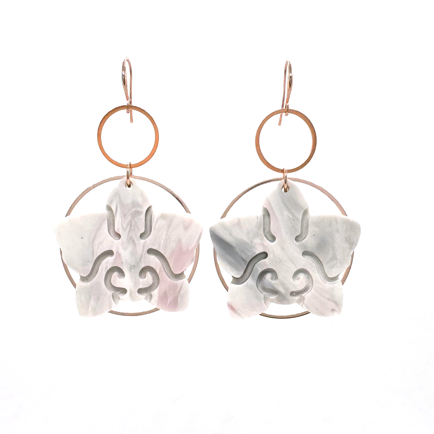 Orchid Earrings- Grey & Pale Pink Marble
