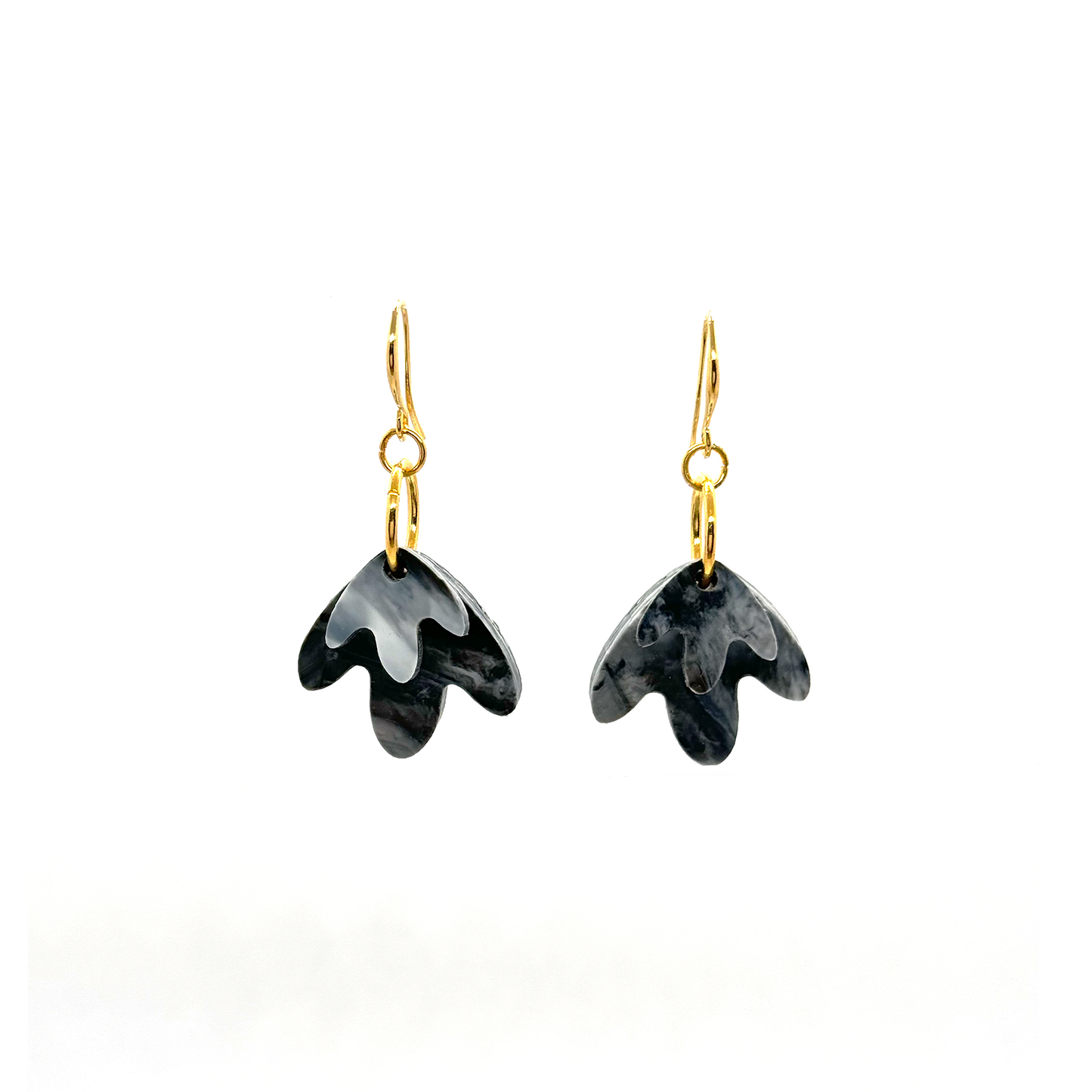 Mini Petal Stack Earrings- Black & White Marble