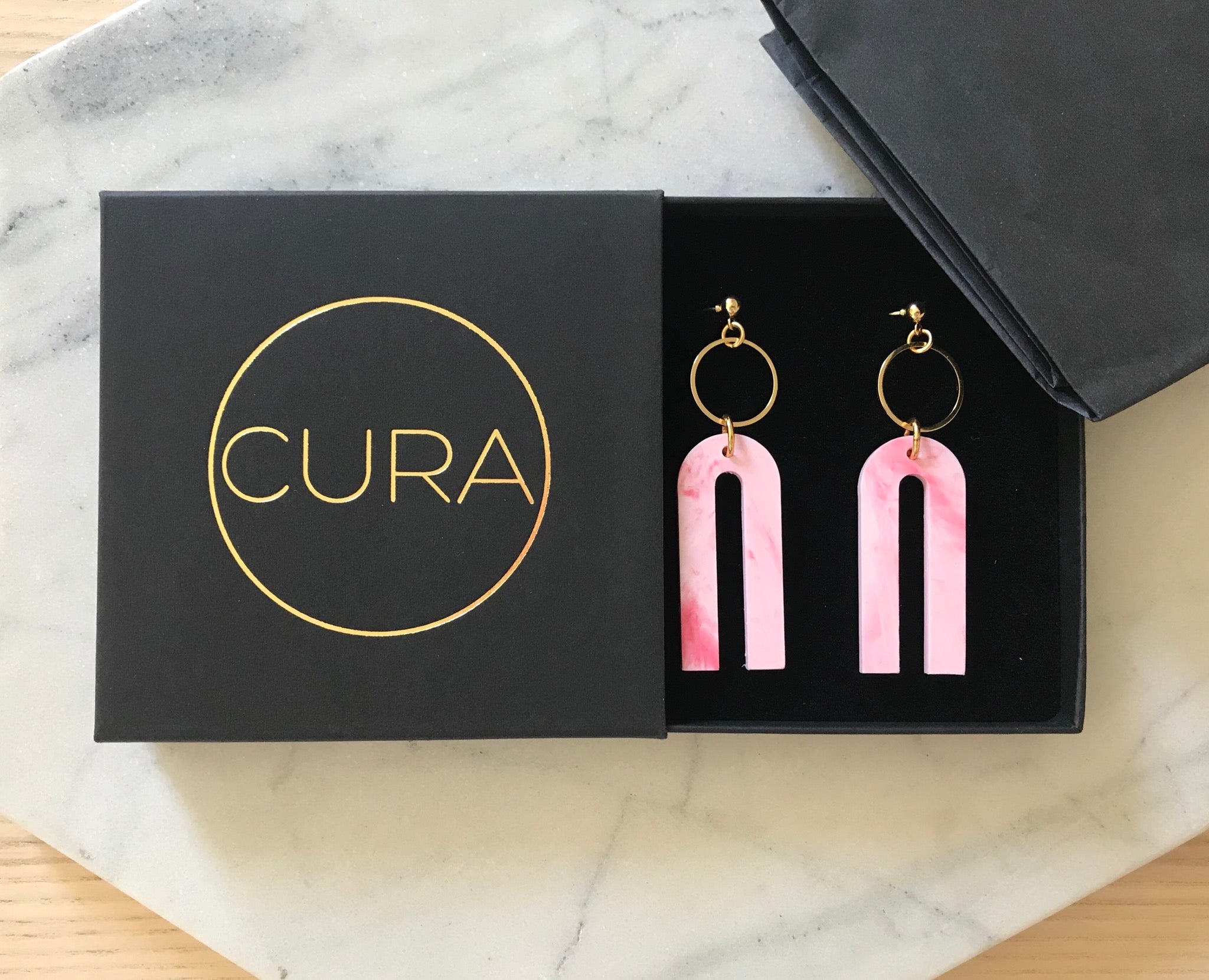CURA ethical and sustainable earrings made from recycled plastic 