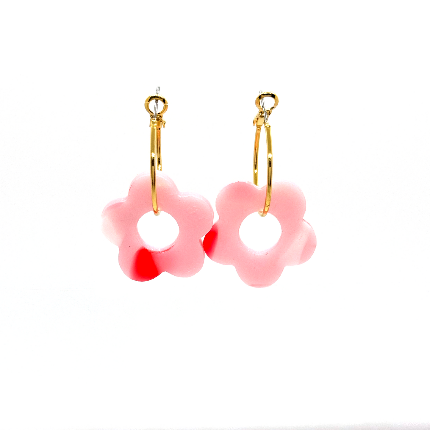 Bloom Hoop Earrings- Pink with White & Red Spot