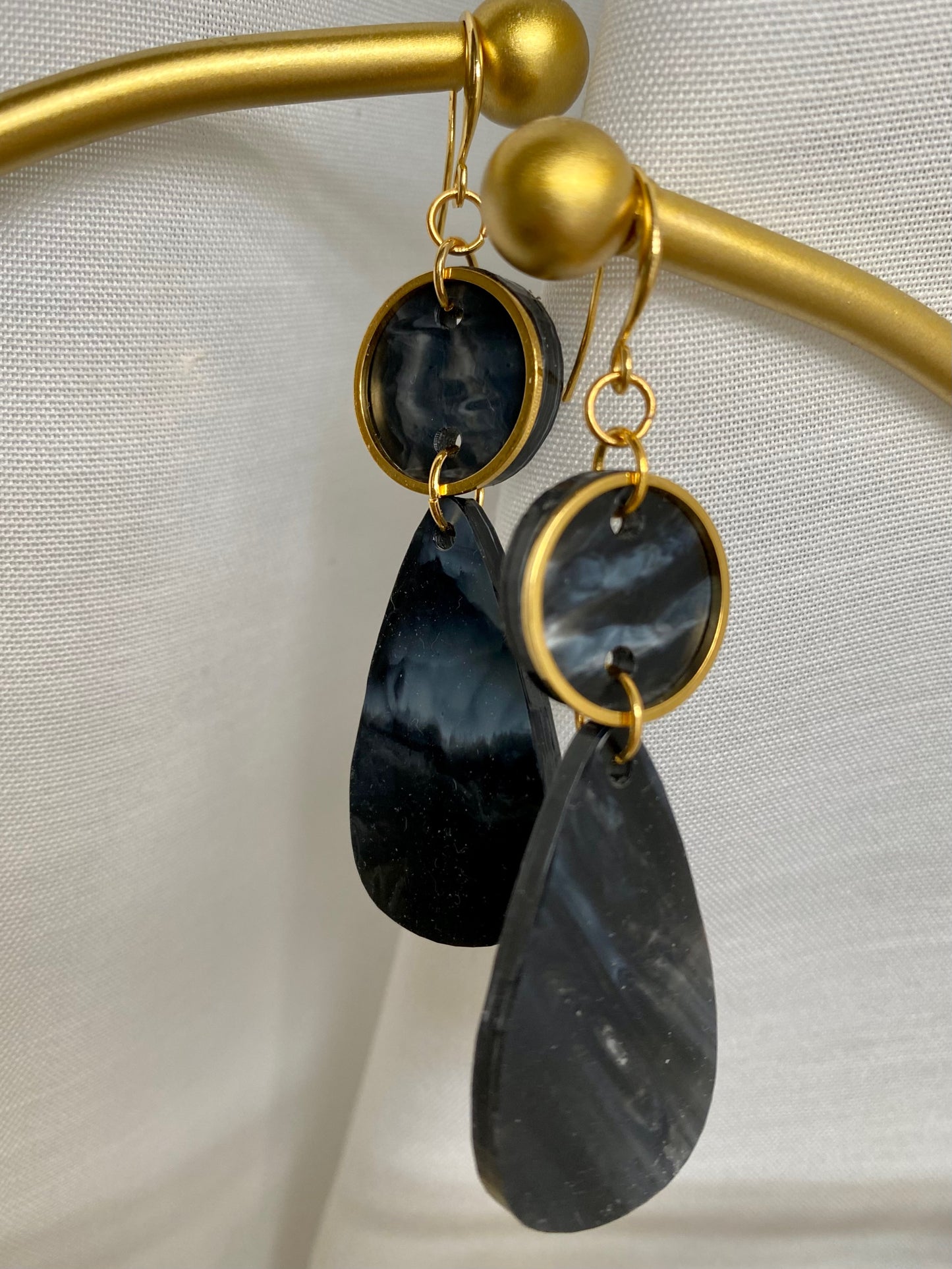 Bold Teardrop Earrings- Black & White Marble