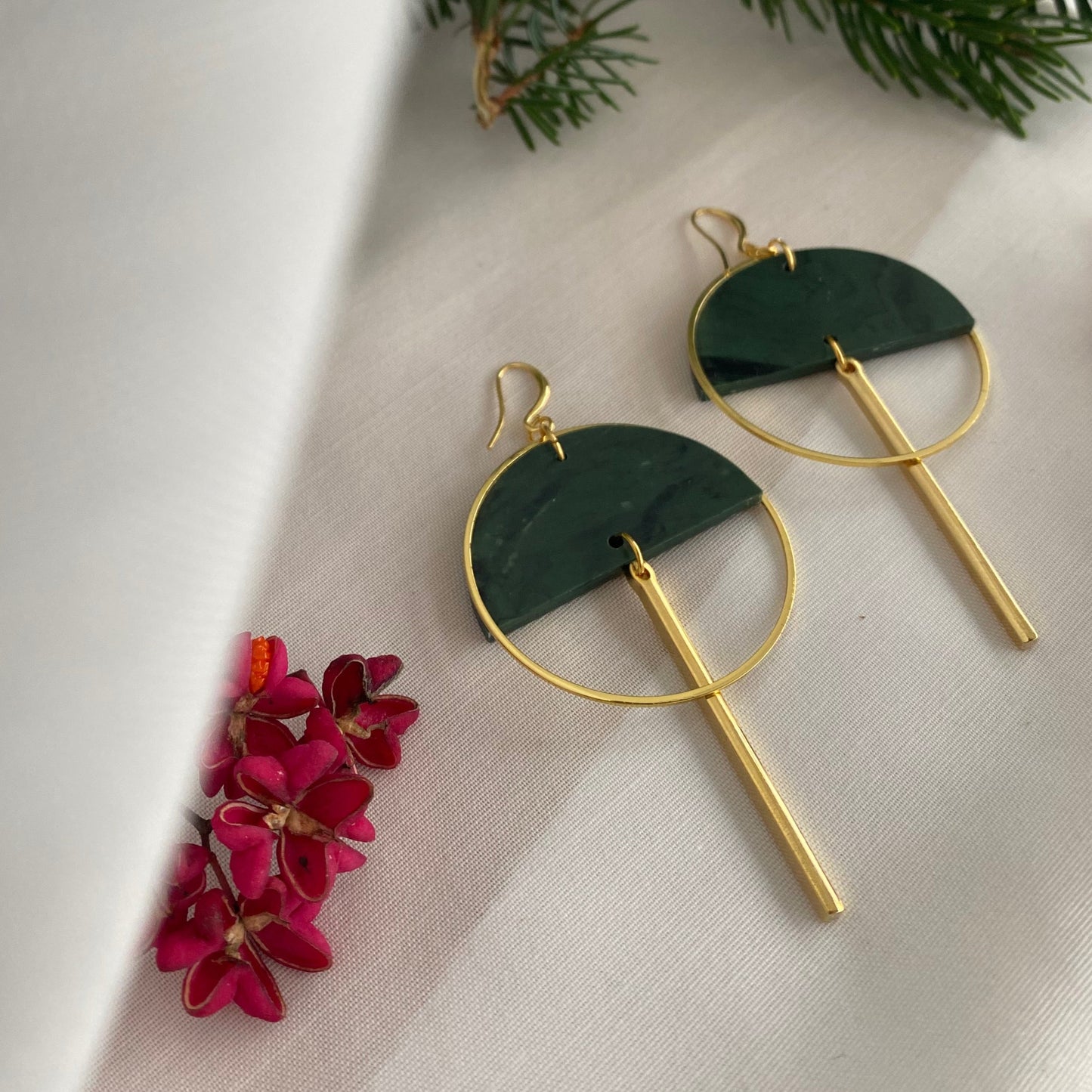 Lunar Earrings- Dark Olive Green