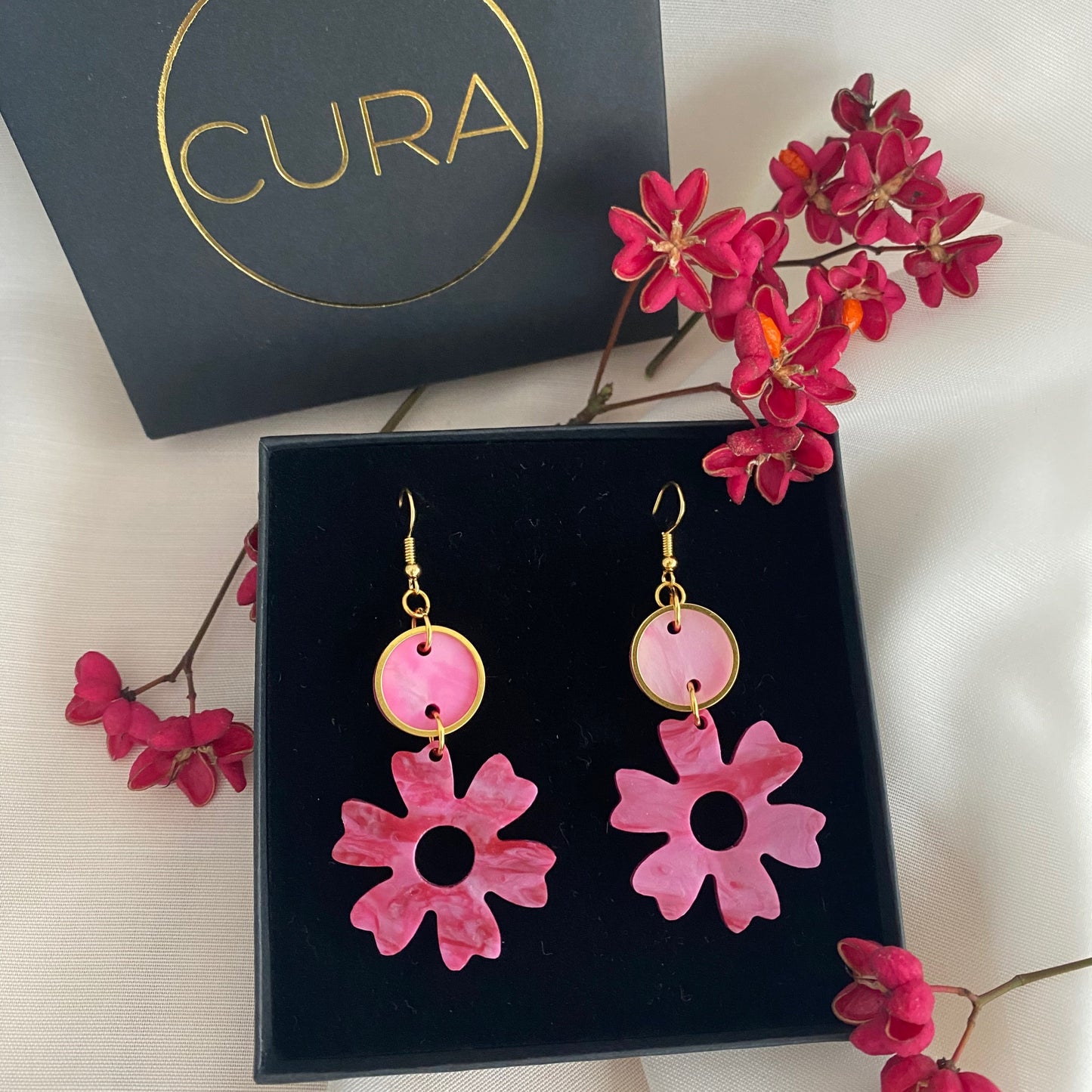Winter Bloom Earrings- Pink & Mulberry