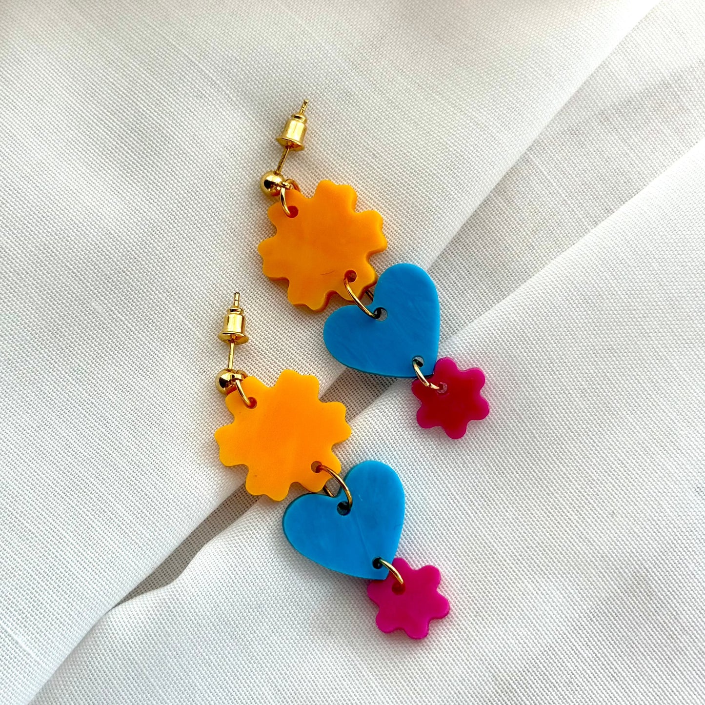 Mini Flower Love Earrings- Marigold, Turquoise & Hot Pink