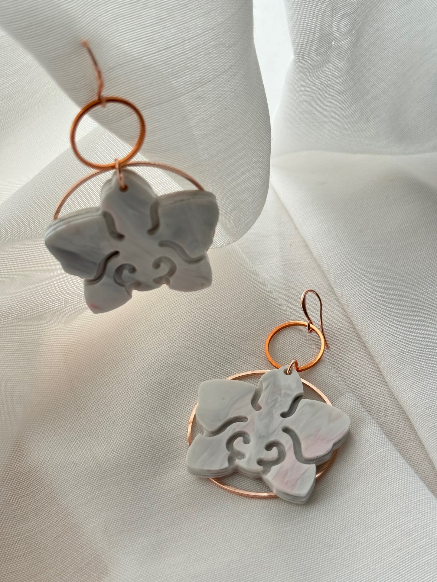 Orchid Earrings- Grey & Pale Pink Marble