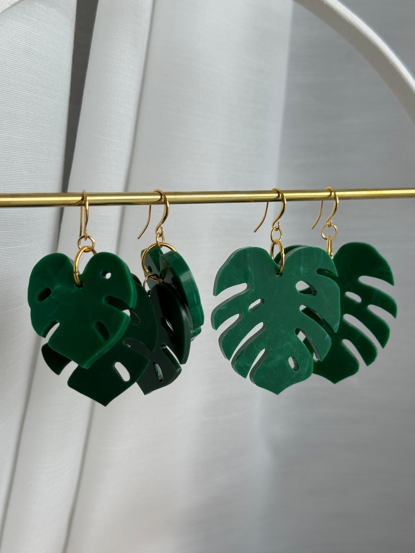 Stacked Monstera Earrings- Malachite & Emerald