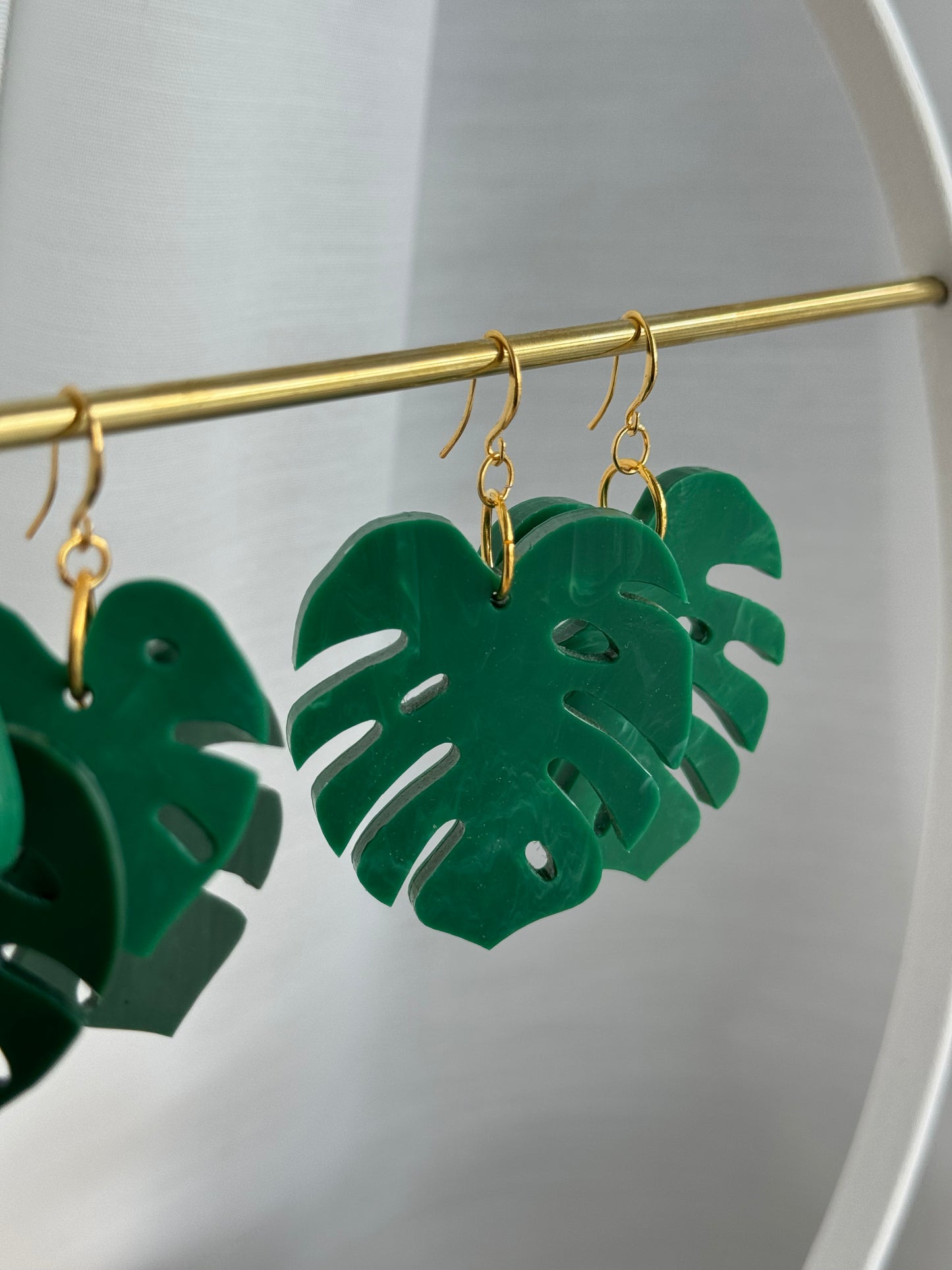 Monstera Earrings- Malachite Marble