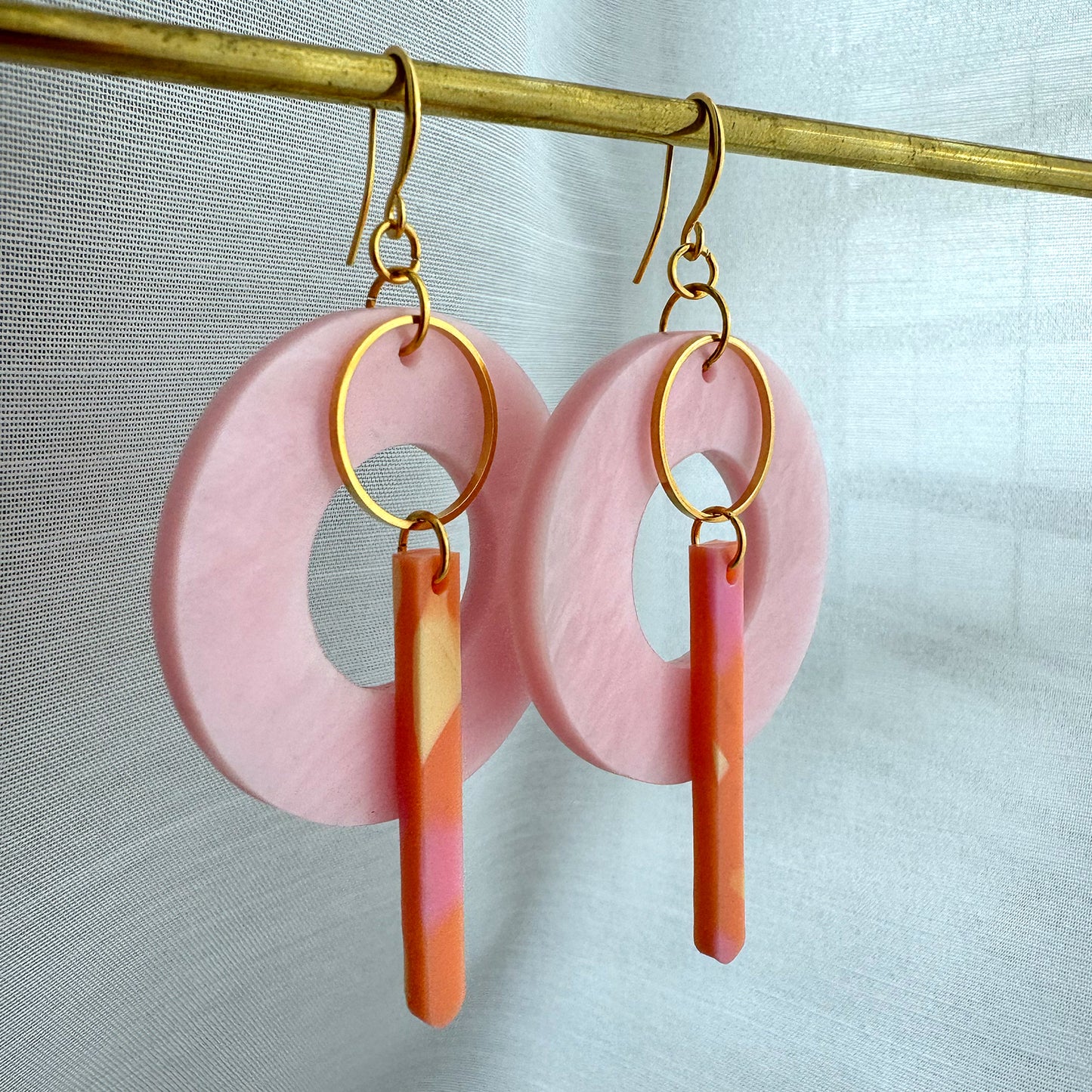 Lollipop Earrings- Pearlescent Pink Marble & Peachy Terrazzo