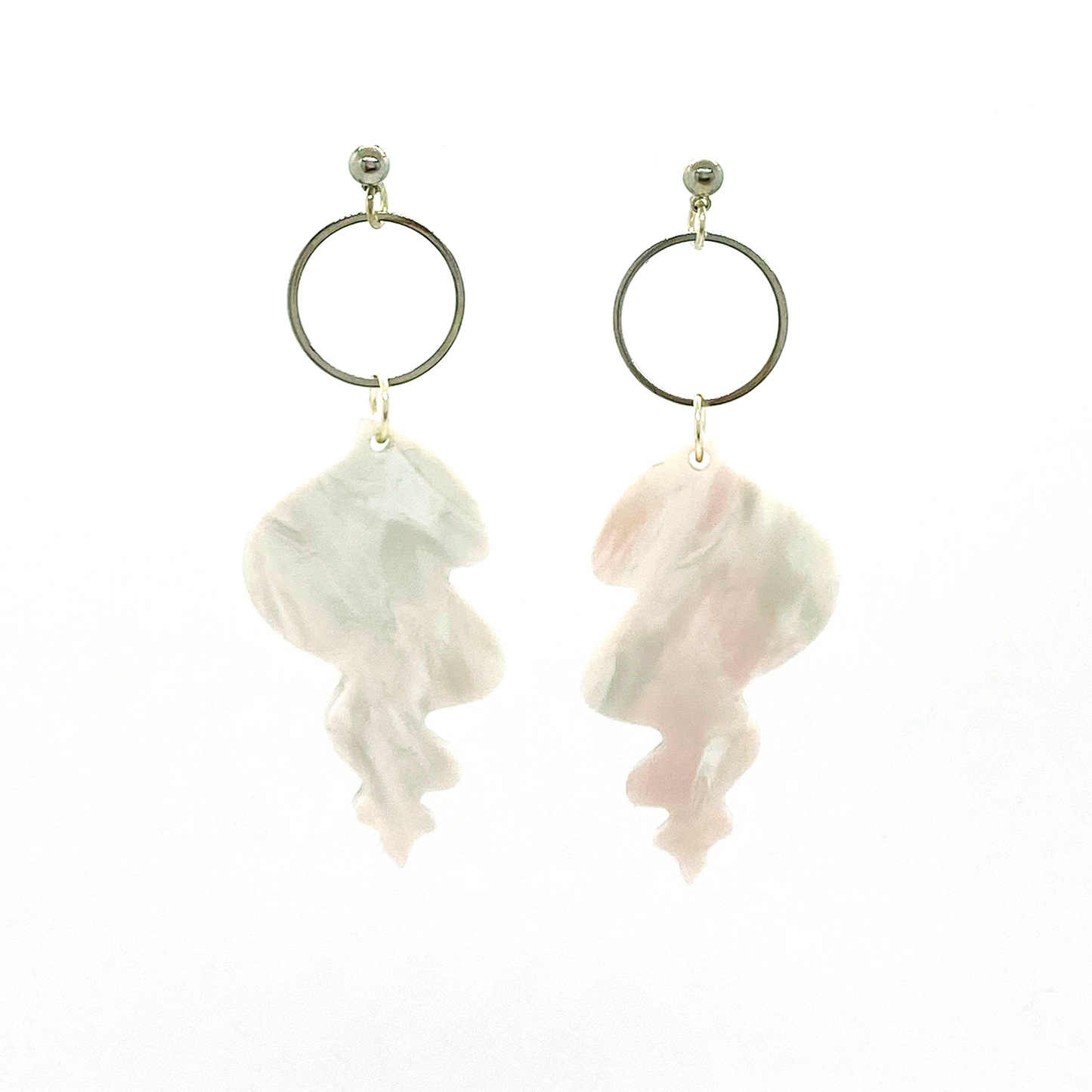 Abstract Shell Earrings- Grey & Pale Pink Marble