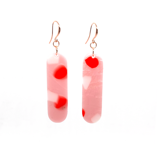 Oval Bar Earrings- Pink & Red Spot