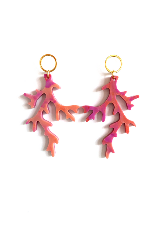 Coral Reef Earrings (Medium)- Hot Pink & Tangerine Melange