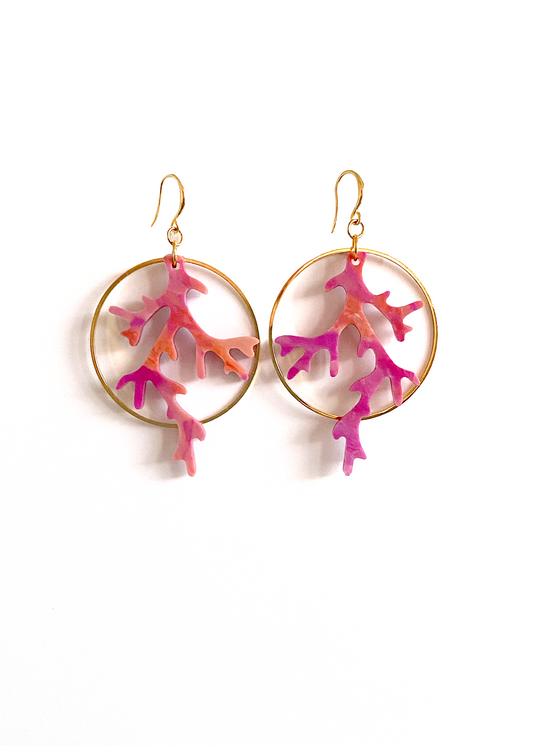Coral Halo Earrings- Hot Pink & Tangerine Melange