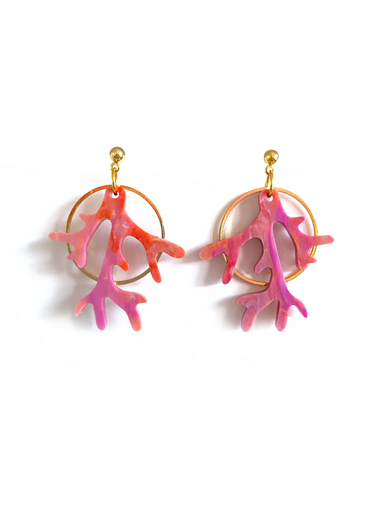 Mini Coral Halo Earrings- Hot Pink & Tangerine Melange
