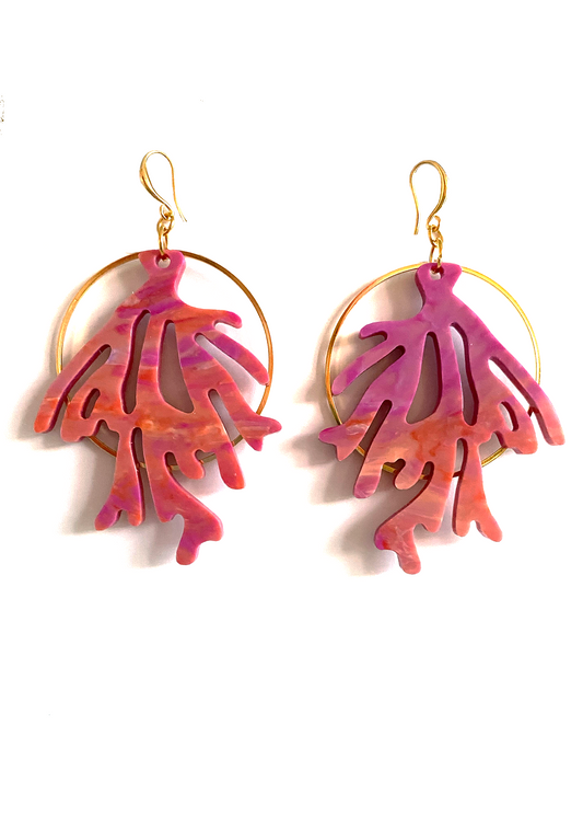 Coral Reef Halo Earrings (Large)- Hot Pink & Tangerine Melange