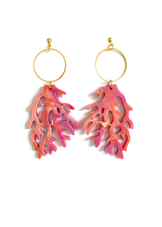 Coral Reef Earrings (Large)- Hot Pink & Tangerine Melange