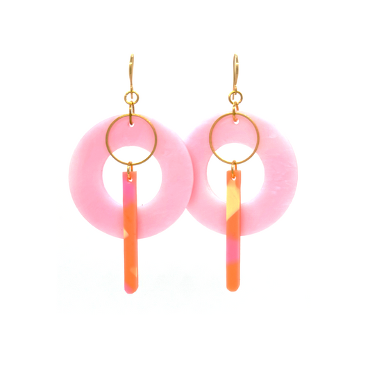 Lollipop Earrings- Pearlescent Pink Marble & Peachy Terrazzo