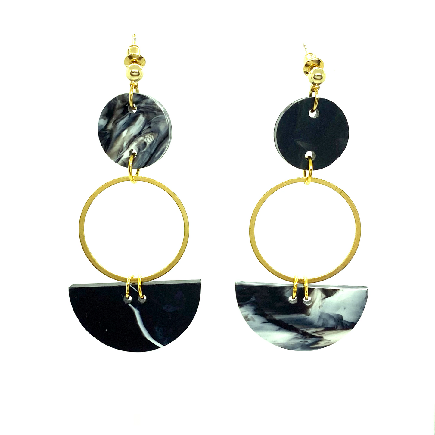 Mini Eclipse Earrings- Black & White Marble