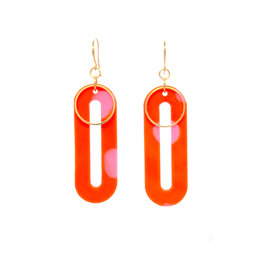 Halo Elliptical Earrings- Orange & Pink Spot