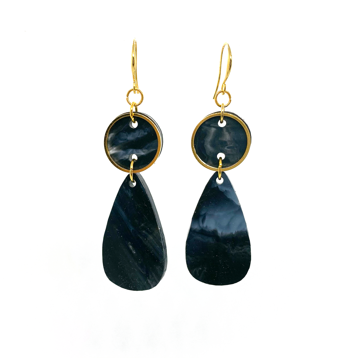 Bold Teardrop Earrings- Black & White Marble