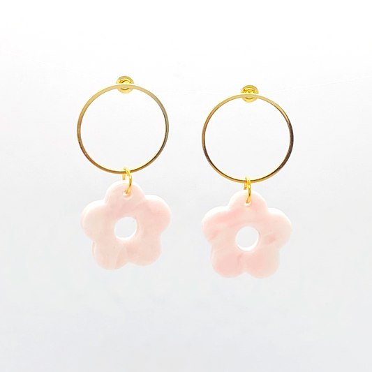 Flower Power Earrings- Pale Pink Marble