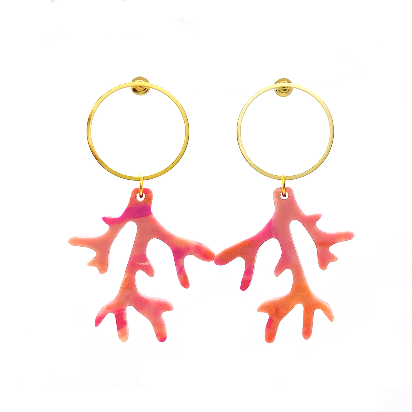 Mini Coral Halo Drop Earrings- Hot Pink & Tangerine Melange