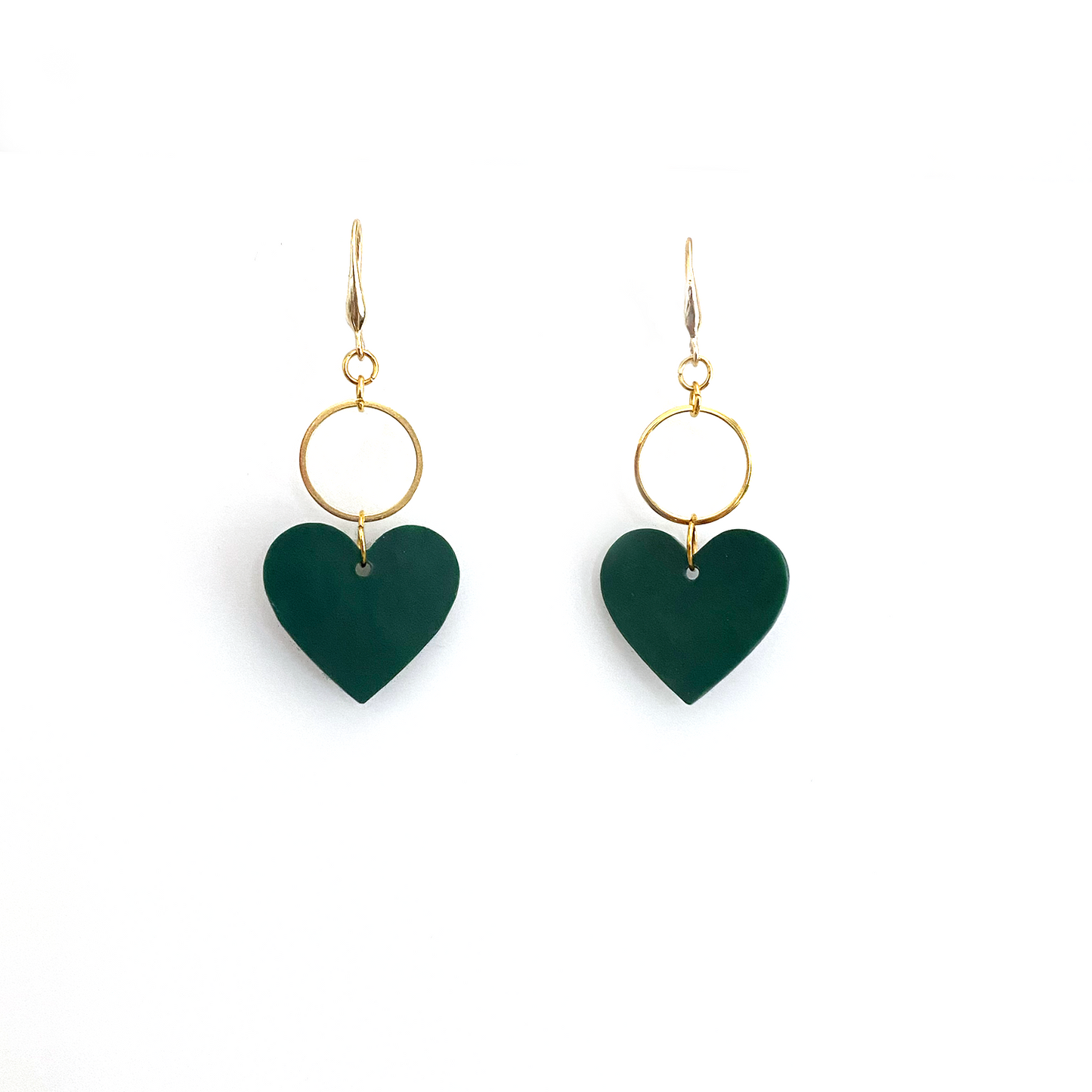 Mini Halo Heart Earrings- Malachite Green