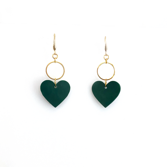 Mini Halo Heart Earrings- Malachite Green