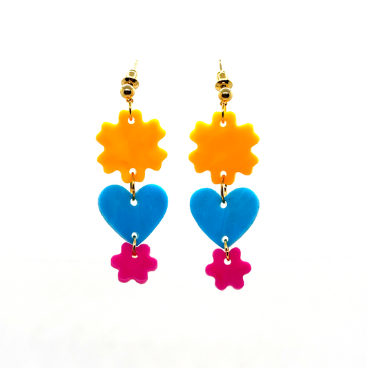 Mini Flower Love Earrings- Marigold, Turquoise & Hot Pink