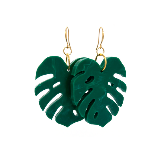 Monstera Earrings- Malachite Marble