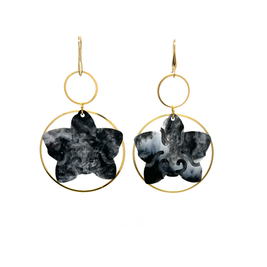 Orchid Earrings- Black & White Marble