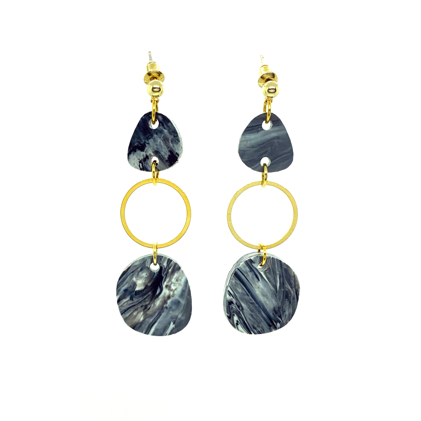 Pebble Drop Earrings- Black & White Marble