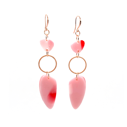 Pebble Stack Earrings- Pink & Red Spot